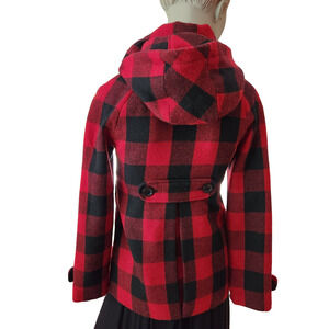 American Rag Buffalo Plaid Coat Zip &Toggle Buttons Removable Hood